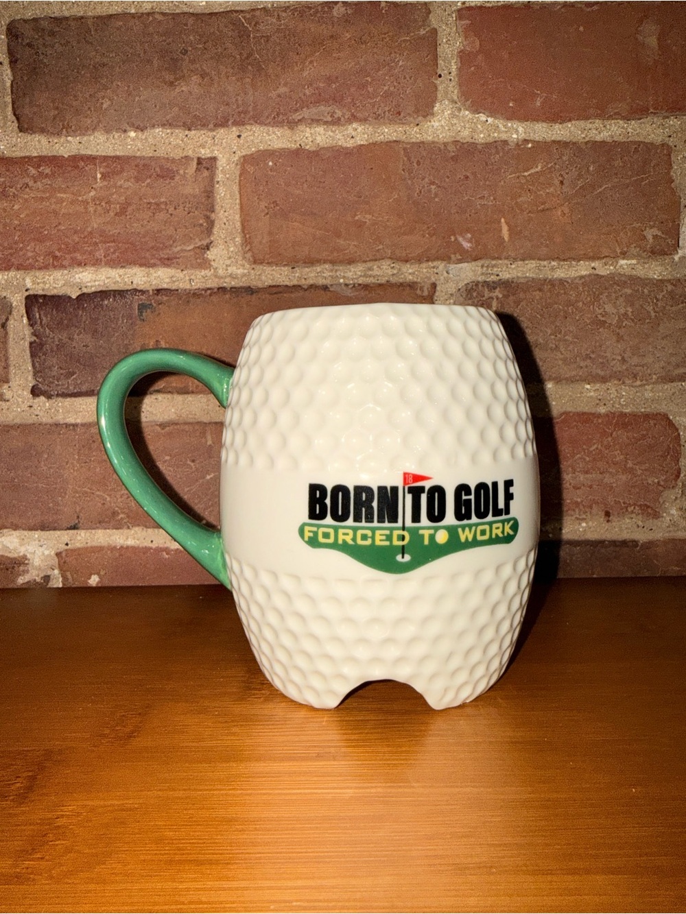 Born to Golf Ceramic Golf Ball Mug - White with Green Handle